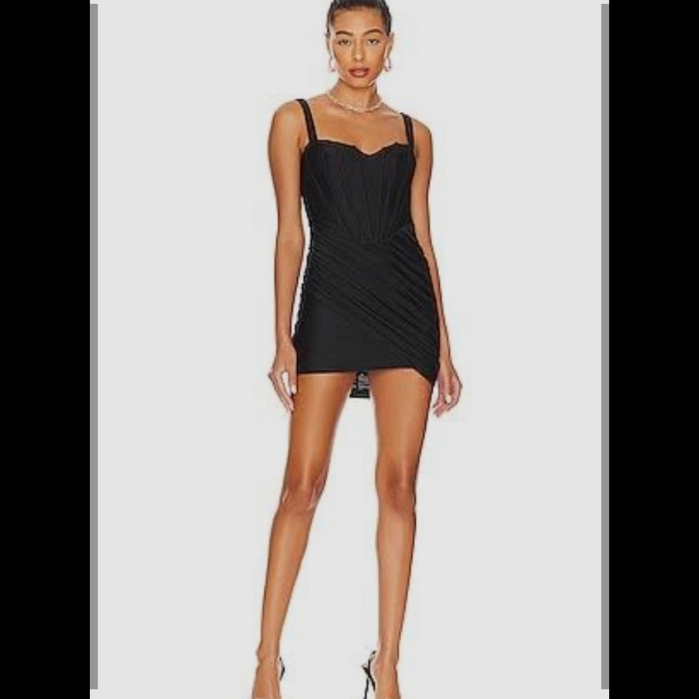 H:Ours Miquela Mini Black Dress Corset With Shoulder Straps Ruched Sides Small